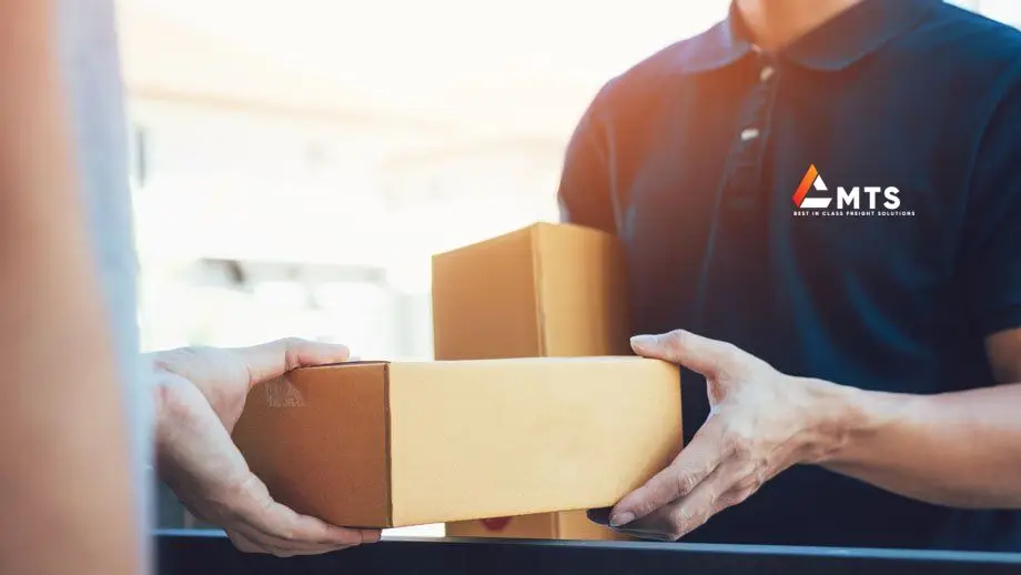 MTS-Courier driver handing over a important timed same day delivery.