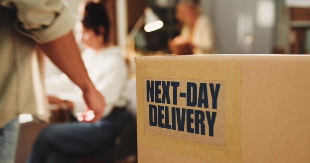 Next day delivery shipment waiting to be collected by MTS-Couriers