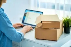 A lady booking her MTS-courier, Next Day delivery service